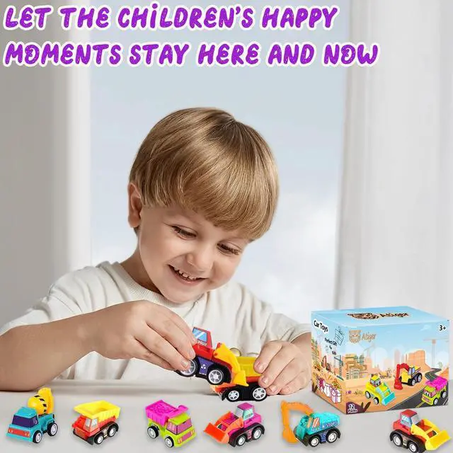Alt view image 5 of 7 - Car Toys for Ages 3-5 Kids, 12pcs Pull Back Cars Truck Vehicles Set for Boys Girls, Mini Assorted Construction Vehicle Toy Party Favors, Potty Training Reward for Kids