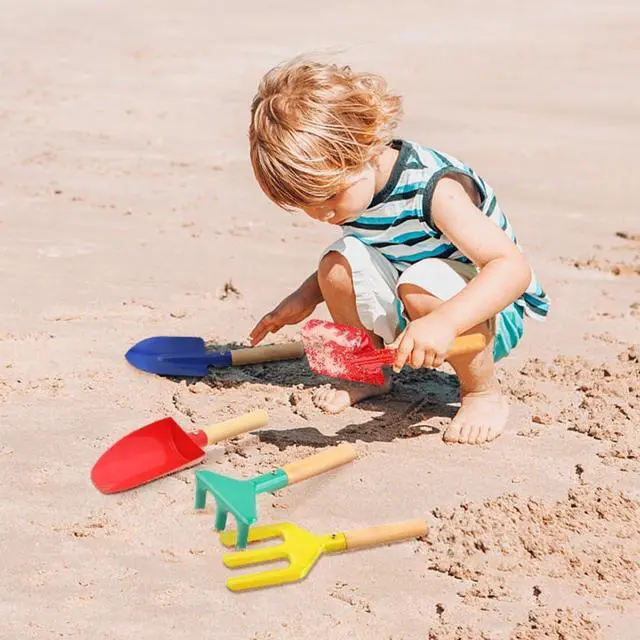 Alt view image 4 of 7 - UMUACCAN Beach Toys for Kids, 6Pcs 8'' Kids Gardening Tools Sand Toys Set, Metal Garden Tools with Sturdy Wooden Handle, Cylinder, Spoon, Fork, Rake, Flat & Pointed Shovel, Gifts for Children