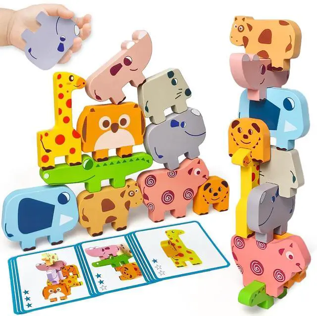 Main image of Vaiheng Toys for Toddlers 1-3, Montessori Toys for 1 2 3 4 Year Old Boys & Girls, Toy Age 2-4 0-2 Kids Baby, 1 2 3 Year Old Girls Boys Gifts, Wooden Animal Blocks Stacking Education Puzzles Toy