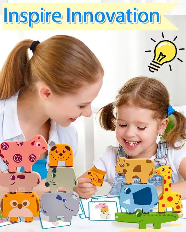 Alt view image 4 of 6 - Vaiheng Toys for Toddlers 1-3, Montessori Toys for 1 2 3 4 Year Old Boys & Girls, Toy Age 2-4 0-2 Kids Baby, 1 2 3 Year Old Girls Boys Gifts, Wooden Animal Blocks Stacking Education Puzzles Toy