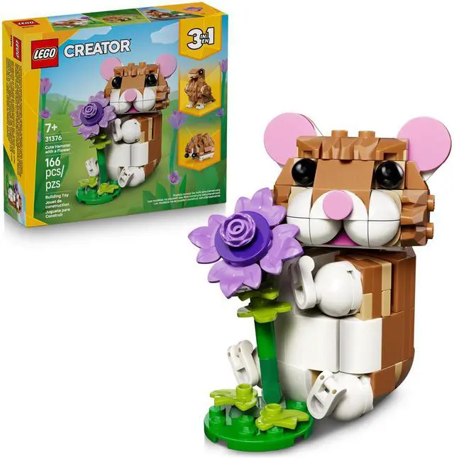 Main image of LEGO Creator 3 in 1 Cute Hamster with a Flower Building Toy for Girls & Boys, Ages 7+ - Kids Build a Hamster, Hedgehog or Eagle Animal Figure - Gift Idea for Birthdays - 31376