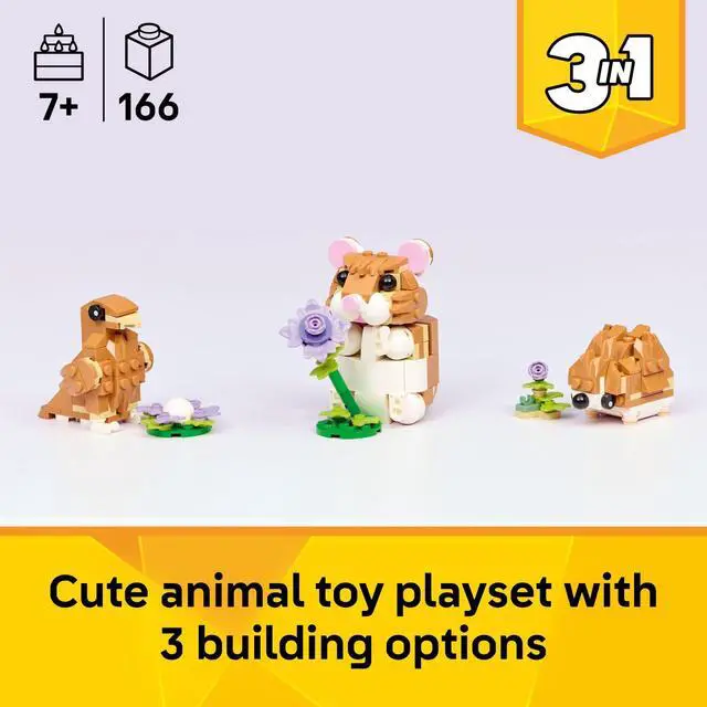Alt view image 2 of 6 - LEGO Creator 3 in 1 Cute Hamster with a Flower Building Toy for Girls & Boys, Ages 7+ - Kids Build a Hamster, Hedgehog or Eagle Animal Figure - Gift Idea for Birthdays - 31376