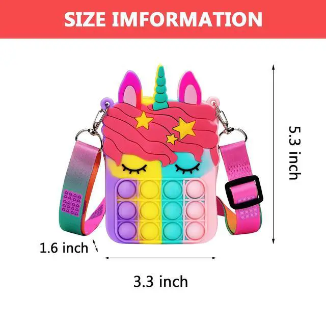 Alt view image 5 of 7 - Civan Small Pop Purse,Unicorn Pop Purse for Girl Boy and Women Pop Bag with Unicorn Pop Toy,Shoulder Bag Fidget Toys Pop Fidget Backpack Toy for ADHD Anxiety School Backpack Silicone Bag Pop for Girls