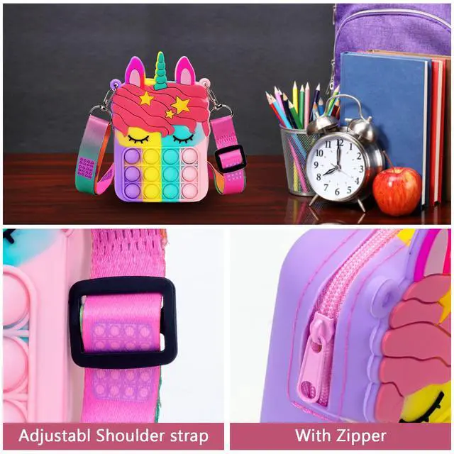 Alt view image 6 of 7 - Civan Small Pop Purse,Unicorn Pop Purse for Girl Boy and Women Pop Bag with Unicorn Pop Toy,Shoulder Bag Fidget Toys Pop Fidget Backpack Toy for ADHD Anxiety School Backpack Silicone Bag Pop for Girls