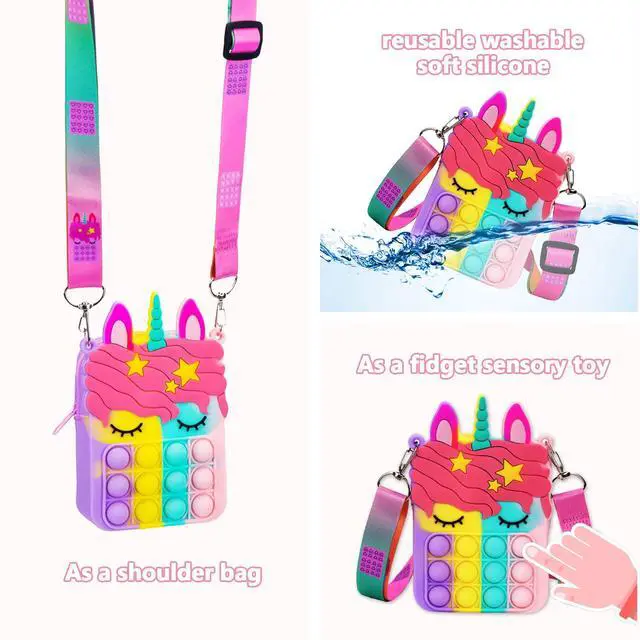Alt view image 7 of 7 - Civan Small Pop Purse,Unicorn Pop Purse for Girl Boy and Women Pop Bag with Unicorn Pop Toy,Shoulder Bag Fidget Toys Pop Fidget Backpack Toy for ADHD Anxiety School Backpack Silicone Bag Pop for Girls