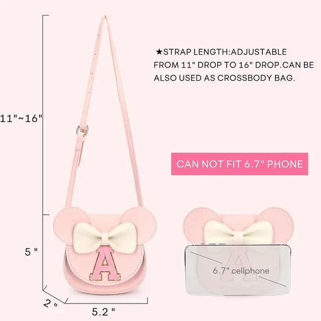 Alt view image 4 of 7 - mibasies Toddler Purse Gifts for Girls, Toys Purse Set, Pink A | Personalized Letter Patch, Adjustable Strap, Wear-resistant, Fits Snacks & Sunglasses, Gift for Girls 3-8