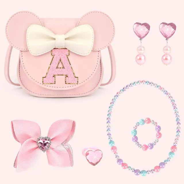 Alt view image 5 of 7 - mibasies Toddler Purse Gifts for Girls, Toys Purse Set, Pink A | Personalized Letter Patch, Adjustable Strap, Wear-resistant, Fits Snacks & Sunglasses, Gift for Girls 3-8