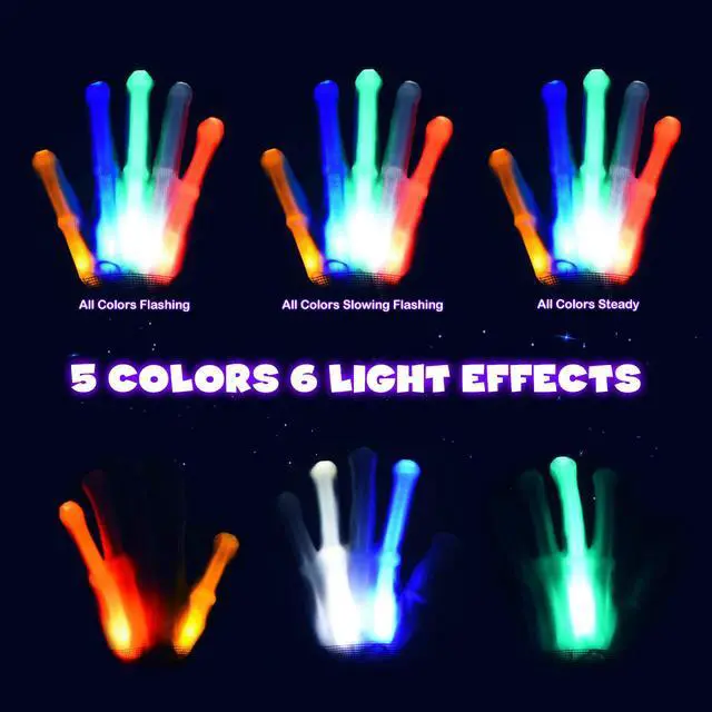 Alt view image 3 of 7 - Leafunee Cool Toys LED Gloves,Boy Age 8-10 Years Old with 6 Flash Mode, Stocking Stuffers for Halloween Christmas Birthday Parties, Fun Gift 3 4 5 7 8 9 10 11 12 Year Girls Boys(1 Pair), White