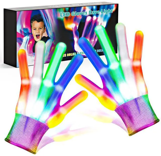 Main image of Leafunee Cool Toys LED Gloves,Boy Age 8-10 Years Old with 6 Flash Mode, Stocking Stuffers for Halloween Christmas Birthday Parties, Fun Gift 3 4 5 7 8 9 10 11 12 Year Girls Boys(1 Pair), White