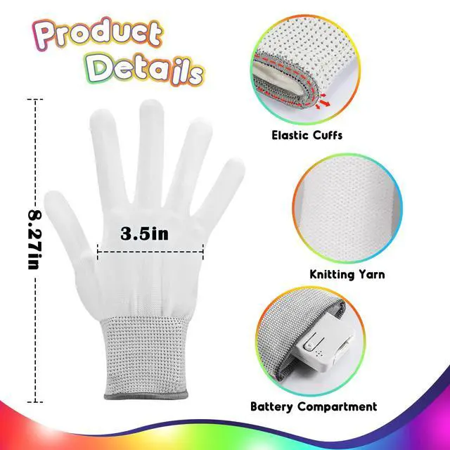 Alt view image 4 of 7 - Leafunee Cool Toys LED Gloves,Boy Age 8-10 Years Old with 6 Flash Mode, Stocking Stuffers for Halloween Christmas Birthday Parties, Fun Gift 3 4 5 7 8 9 10 11 12 Year Girls Boys(1 Pair), White