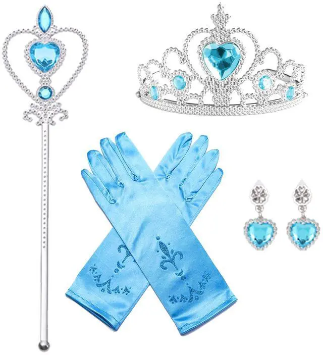 Main image of AHLPO 4Pcs Princess Dress Up Accessories, Elsa Dress Up Party Accessories Set for Princess Costume Elsa Tiara Crown Wand Gloves Earring, Gift for Kids Girls Christmas Party Halloween Cosplay