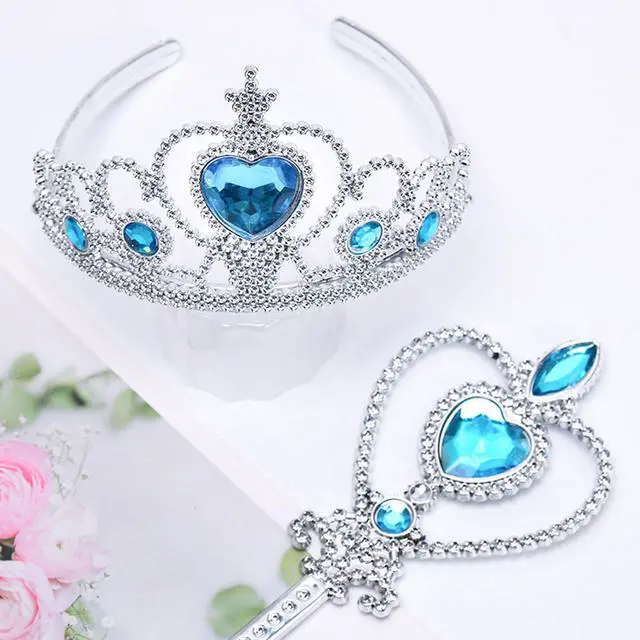 Alt view image 2 of 7 - AHLPO 4Pcs Princess Dress Up Accessories, Elsa Dress Up Party Accessories Set for Princess Costume Elsa Tiara Crown Wand Gloves Earring, Gift for Kids Girls Christmas Party Halloween Cosplay
