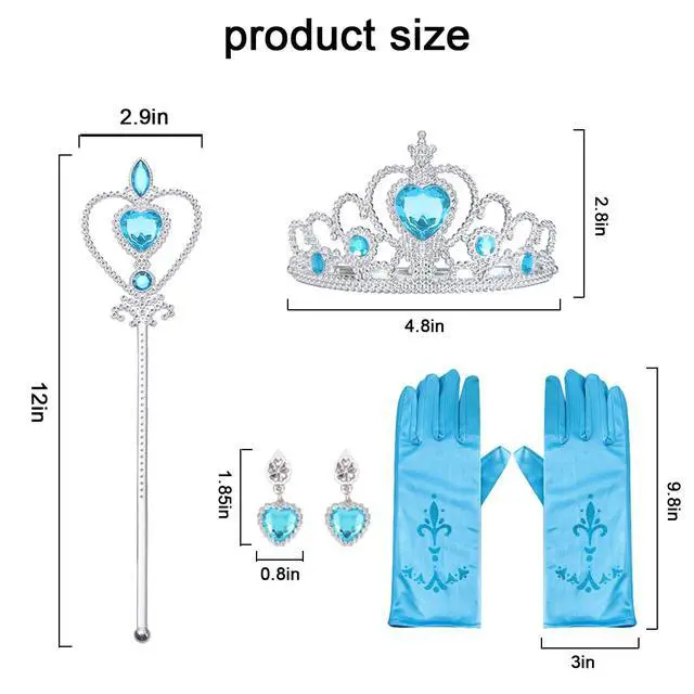 Alt view image 5 of 7 - AHLPO 4Pcs Princess Dress Up Accessories, Elsa Dress Up Party Accessories Set for Princess Costume Elsa Tiara Crown Wand Gloves Earring, Gift for Kids Girls Christmas Party Halloween Cosplay
