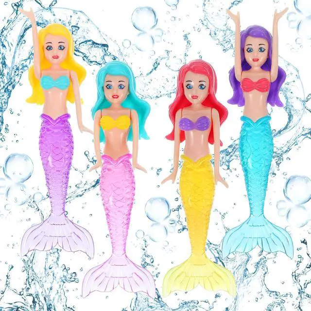 Main image of Lnngub 4 Pieces Mermaid Dive Toys, Mermaid Bath Toys Dive Mermaids Underwater Diving Pool Toys Swimming Pool Games Colorful Bath Toys for Toddlers Kids Girls Children Gifts
