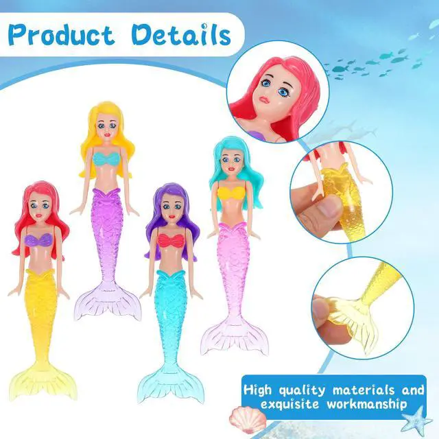 Alt view image 2 of 7 - Lnngub 4 Pieces Mermaid Dive Toys, Mermaid Bath Toys Dive Mermaids Underwater Diving Pool Toys Swimming Pool Games Colorful Bath Toys for Toddlers Kids Girls Children Gifts