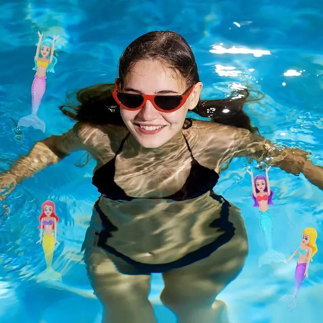 Alt view image 4 of 7 - Lnngub 4 Pieces Mermaid Dive Toys, Mermaid Bath Toys Dive Mermaids Underwater Diving Pool Toys Swimming Pool Games Colorful Bath Toys for Toddlers Kids Girls Children Gifts
