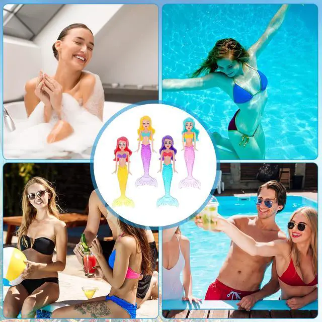 Alt view image 7 of 7 - Lnngub 4 Pieces Mermaid Dive Toys, Mermaid Bath Toys Dive Mermaids Underwater Diving Pool Toys Swimming Pool Games Colorful Bath Toys for Toddlers Kids Girls Children Gifts