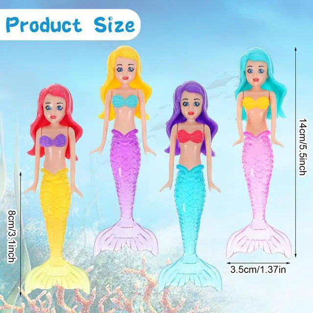 Alt view image 6 of 7 - Lnngub 4 Pieces Mermaid Dive Toys, Mermaid Bath Toys Dive Mermaids Underwater Diving Pool Toys Swimming Pool Games Colorful Bath Toys for Toddlers Kids Girls Children Gifts
