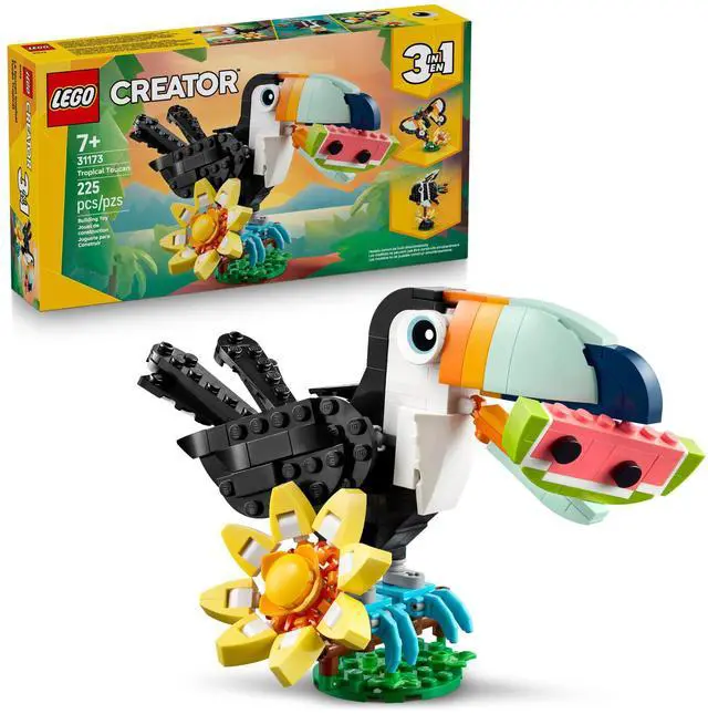 Main image of LEGO Creator 3 in 1 Wild Animals: Tropical Toucan Building Toy for Kids- Jungle Building Blocks & Learning Toy for Girls & Boys, Ages 7+ - Build 3 Animal Toys in 1 Set - Gift for Birthdays - 31173