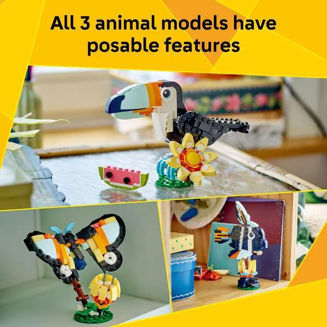 Alt view image 4 of 7 - LEGO Creator 3 in 1 Wild Animals: Tropical Toucan Building Toy for Kids- Jungle Building Blocks & Learning Toy for Girls & Boys, Ages 7+ - Build 3 Animal Toys in 1 Set - Gift for Birthdays - 31173