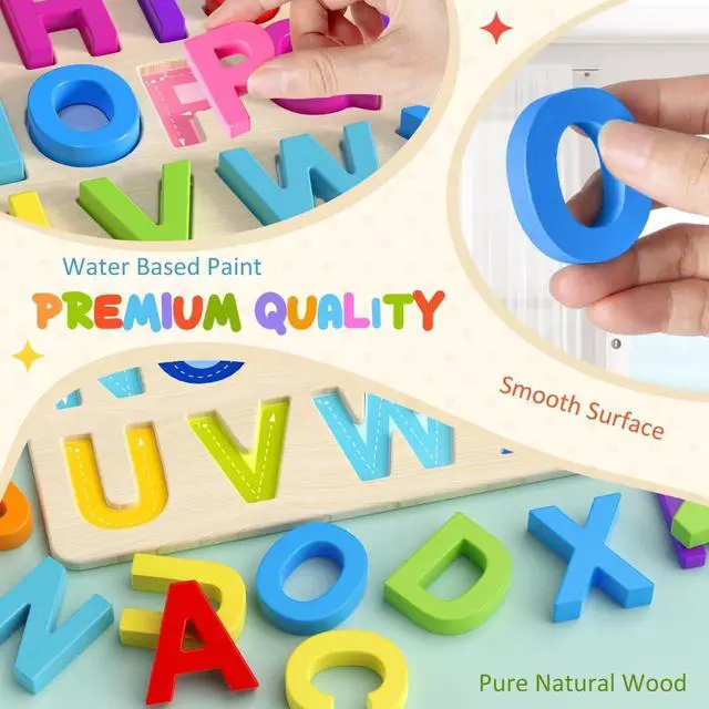 Alt view image 4 of 7 - Zeoddler Alphabet Puzzles, Wooden Puzzles for Toddlers, ABC Shape Puzzles for Kids, Preschool Learning Activities, Gift for Girls Boys