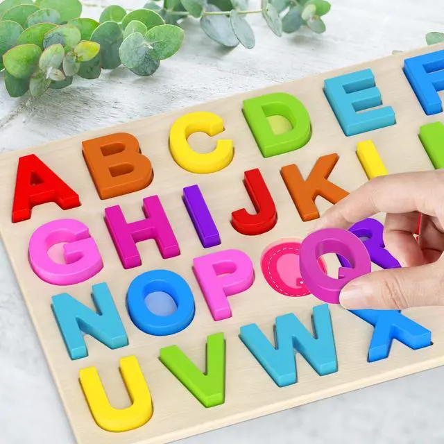 Alt view image 5 of 7 - Zeoddler Alphabet Puzzles, Wooden Puzzles for Toddlers, ABC Shape Puzzles for Kids, Preschool Learning Activities, Gift for Girls Boys
