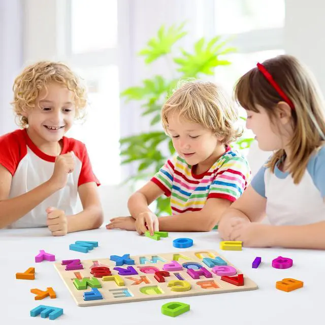Alt view image 6 of 7 - Zeoddler Alphabet Puzzles, Wooden Puzzles for Toddlers, ABC Shape Puzzles for Kids, Preschool Learning Activities, Gift for Girls Boys