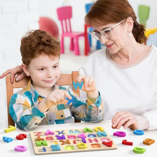 Alt view image 7 of 7 - Zeoddler Alphabet Puzzles, Wooden Puzzles for Toddlers, ABC Shape Puzzles for Kids, Preschool Learning Activities, Gift for Girls Boys