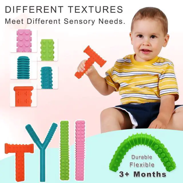 Alt view image 4 of 6 - Sensory Chew Toys for Autistic Children, 4 Pack Silicone Chew Tube Teething Sticks Toys for Autism, ADHD, SPD, Chewies with Special Needs, Oral Motor Chewy Tool for Sensory Kids Chewer
