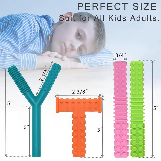 Alt view image 3 of 6 - Sensory Chew Toys for Autistic Children, 4 Pack Silicone Chew Tube Teething Sticks Toys for Autism, ADHD, SPD, Chewies with Special Needs, Oral Motor Chewy Tool for Sensory Kids Chewer