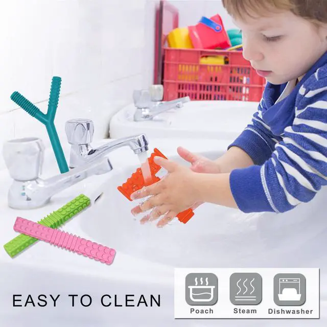 Alt view image 5 of 6 - Sensory Chew Toys for Autistic Children, 4 Pack Silicone Chew Tube Teething Sticks Toys for Autism, ADHD, SPD, Chewies with Special Needs, Oral Motor Chewy Tool for Sensory Kids Chewer