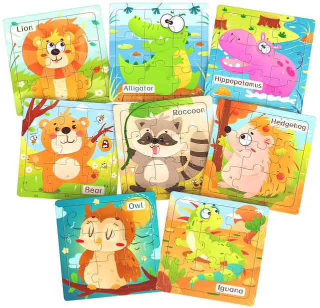 Main image of Zeoddler Wooden Puzzles for Toddlers, 8 Pack Animal Jigsaw Puzzles for Kids3-5, 9 Pieces Preschool Learning Activities, Learning & Educational Toys, Gift for Boys, Girls