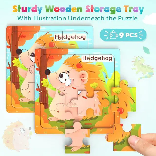 Alt view image 3 of 7 - Zeoddler Wooden Puzzles for Toddlers, 8 Pack Animal Jigsaw Puzzles for Kids3-5, 9 Pieces Preschool Learning Activities, Learning & Educational Toys, Gift for Boys, Girls