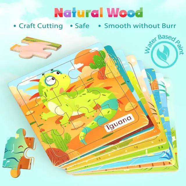 Alt view image 4 of 7 - Zeoddler Wooden Puzzles for Toddlers, 8 Pack Animal Jigsaw Puzzles for Kids3-5, 9 Pieces Preschool Learning Activities, Learning & Educational Toys, Gift for Boys, Girls