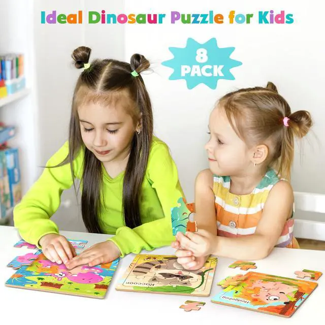 Alt view image 6 of 7 - Zeoddler Wooden Puzzles for Toddlers, 8 Pack Animal Jigsaw Puzzles for Kids3-5, 9 Pieces Preschool Learning Activities, Learning & Educational Toys, Gift for Boys, Girls