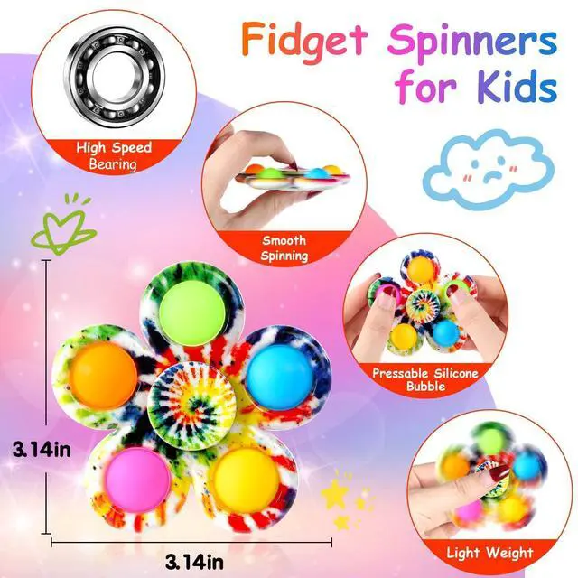 Alt view image 2 of 5 - Gigilli 2 Pack Pop Fidget Spinners, Sensory Fidget Toys for Kids 4-8-12 | Goodie Bags Stuffers Birthday Gifts for Kids, ADHD Autism Fidget Toys for Toddler 1-3-5 Boys Girls, Classroom Prizes