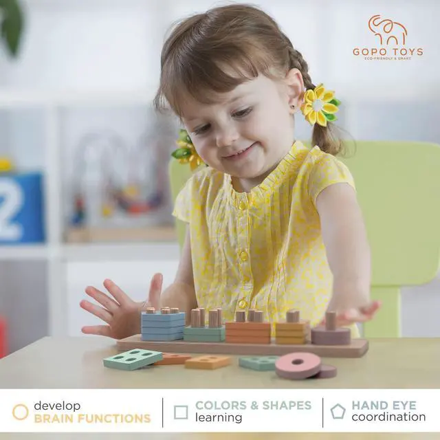 Alt view image 5 of 7 - GOPO TOYS Montessori Toys for 1+ Year Old Wooden Shape Sorter & Stacking Puzzle Toddler Learning, Fine Motor Skills & Developmental Toy for Boys & Girls