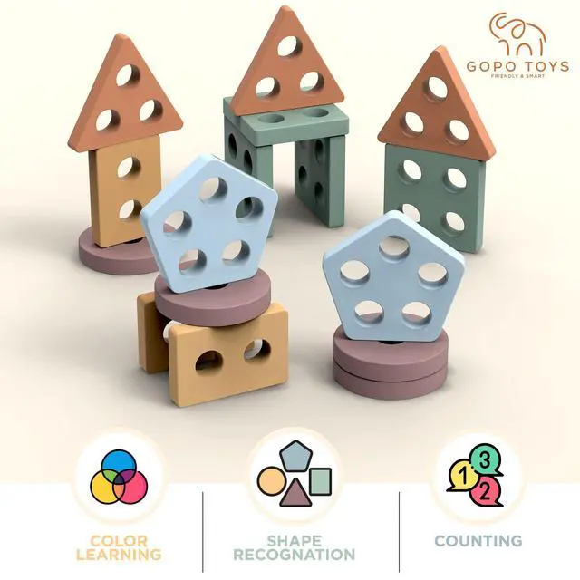 Alt view image 7 of 7 - GOPO TOYS Montessori Toys for 1+ Year Old Wooden Shape Sorter & Stacking Puzzle Toddler Learning, Fine Motor Skills & Developmental Toy for Boys & Girls