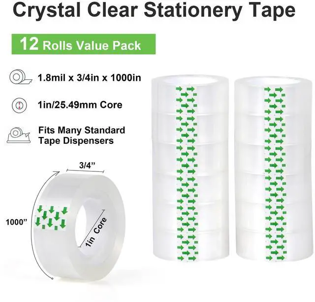 Alt view image 2 of 7 - BOMEI PACK 12 Rolls Clear Tape Refills Rolls Each Roll 3/4 x 1000 Inches | All-Purpose Transparent Tape Refills for Dispenser 1 inch Core for Office, Home, School, Packaging, and Gift Wrapping