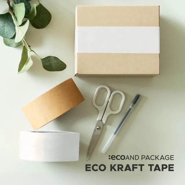 Alt view image 2 of 7 - ECOAND Brown Kraft Paper Tape, 2 x 43 Yards, Writable Non-Coated Surface for Masking, Sealing, and Packaging Use, Eco-Friendly and Recyclable, Easy-to-Tear (White)