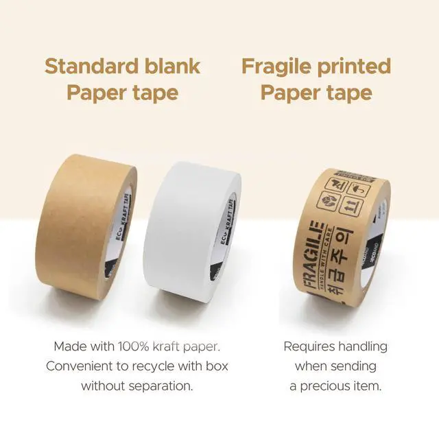 Alt view image 7 of 7 - ECOAND Brown Kraft Paper Tape, 2 x 43 Yards, Writable Non-Coated Surface for Masking, Sealing, and Packaging Use, Eco-Friendly and Recyclable, Easy-to-Tear (White)