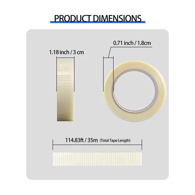 Alt view image 2 of 7 - Mesh Fiberglass Strapping Tape Heavy Duty Clear Packing 1 Inch x 38 Yards | Strong Adhesive,High Tensile Strength Tear Resistant,for Shipping,Bundling,Industrial Packaging,Moving and Palletizing