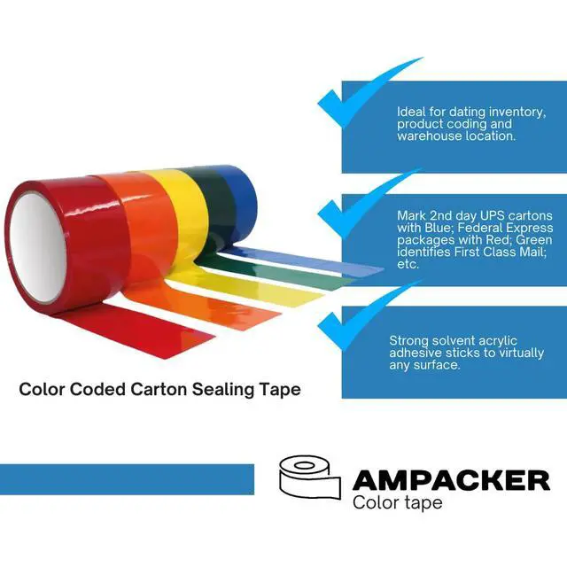 Alt view image 5 of 7 - AMPACKER Red Carton Sealing Tape, Packing Tape, Moving Tape 2" x 110 Yards (2.0 Mil) - Heavy Duty Acrylic Adhesive Tape for Boxes, Moving, Storage, Shipping, Warehouse Color Coding