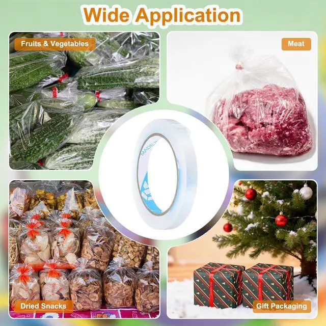 Alt view image 7 of 7 - MECCANIXITY Poly Bag Sealing Tape, 1/2" x 100 Yard Plastic Bag Sealer Tape Packaging Sealing for Shops Packaging Food Vegetable Meat Cake Bread Freezer Ice, Clear