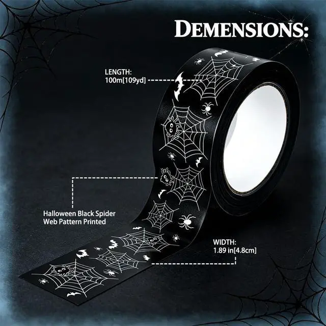 Alt view image 2 of 7 - AWEELON 109 Yard Halloween Packaging Tape Black Spider Web Bat Spider Pattern Tape Waterproof Shipping Tape for Small Business DIY Crafts Box Carton Decor