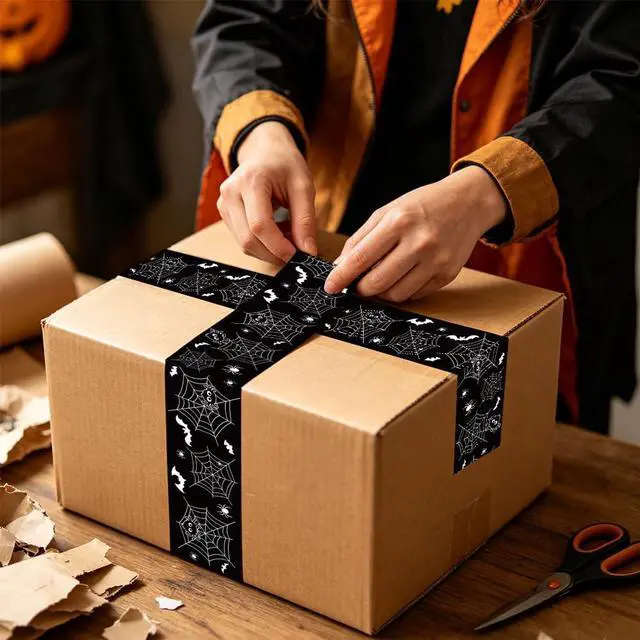 Alt view image 6 of 7 - AWEELON 109 Yard Halloween Packaging Tape Black Spider Web Bat Spider Pattern Tape Waterproof Shipping Tape for Small Business DIY Crafts Box Carton Decor