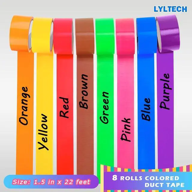 Alt view image 2 of 7 - LYLTECH Rainbow Colored Duct Tape 8 Rolls 1.5in x 22ft Variety Pack | Heavy duty waterproof hand tear tape, ideal for packaging, arts, crafts, DIY decoration projects