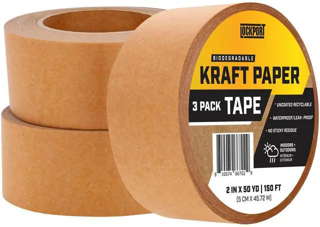 Main image of Lockport Eco Friendly Brown Packing Tape, 2 Inch x 50 Yards, 3 Rolls of Brown Kraft Paper Tape with Strong Adhesion for Moving Boxes, Shipping & Packaging, Biodegradable Waterproof Heavy Duty