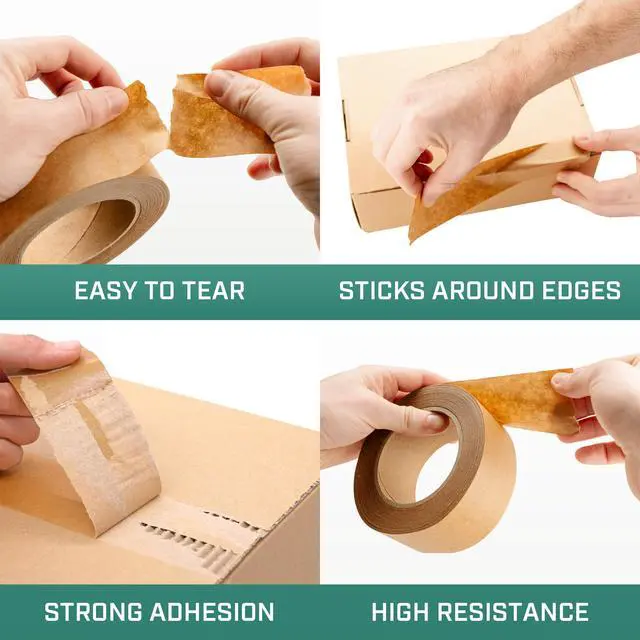 Alt view image 3 of 7 - Lockport Eco Friendly Brown Packing Tape, 2 Inch x 50 Yards, 3 Rolls of Brown Kraft Paper Tape with Strong Adhesion for Moving Boxes, Shipping & Packaging, Biodegradable Waterproof Heavy Duty
