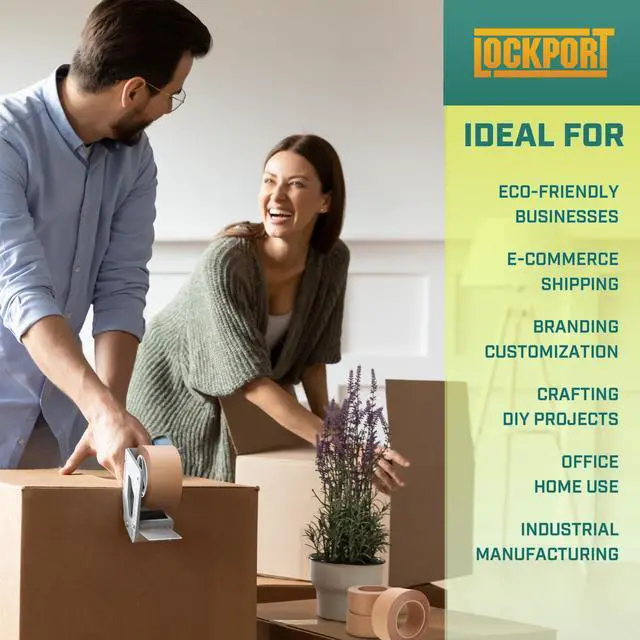 Alt view image 5 of 7 - Lockport Eco Friendly Brown Packing Tape, 2 Inch x 50 Yards, 3 Rolls of Brown Kraft Paper Tape with Strong Adhesion for Moving Boxes, Shipping & Packaging, Biodegradable Waterproof Heavy Duty
